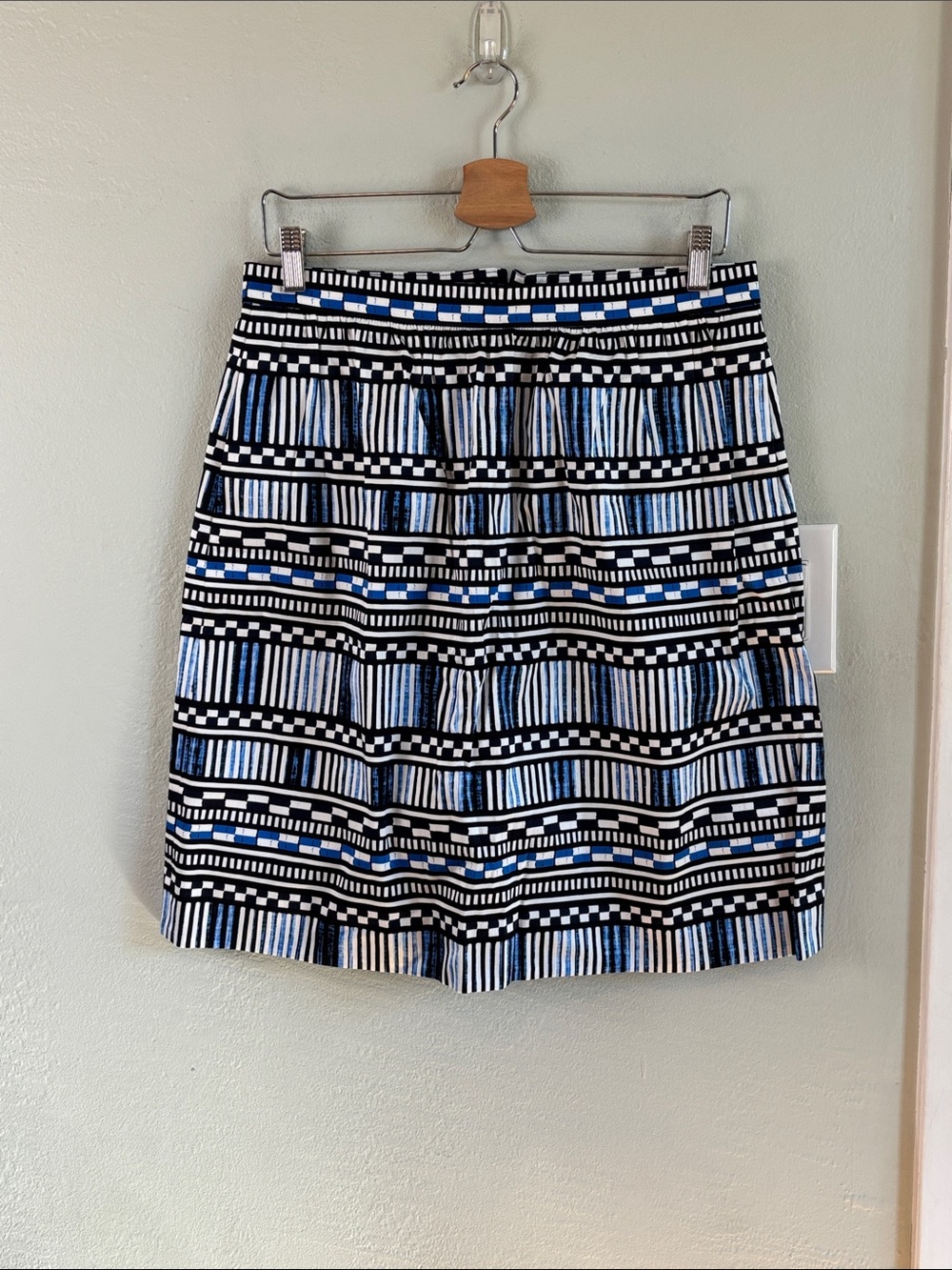 J. Crew Black, White and Blue Patterned Mini Skirt